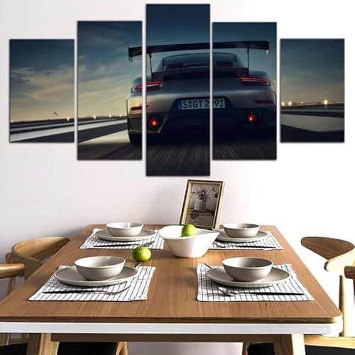 FatAco 5 Paneele Leinwand mit Rahmen Porsch GT2 RS Bild Kunstdruck Leinwand Gemälde Wandmalerei Home Office Wohnzimmer Schlafzimmer Dekoration Ready to Hang