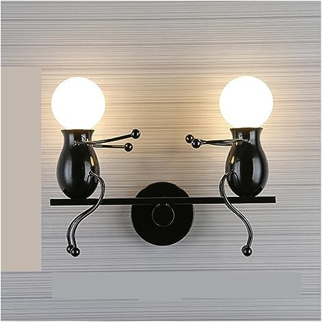 Wall Lights, Industrial Wall Lamp Retro Iron Man Wall Sconces for Living Room Bedroom Loft Stair Lighting Kitchen Fixtures E27 Indoor Lights(D Black)