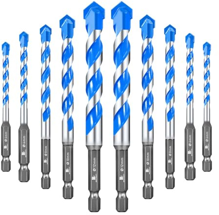 BRSCHNITT Beton Bohrer Fliesenbohrer - Steinbohrer Bohrer Set mit Sechskantschaft Universalbohrer für Beton, Weiche Fliesen 6mm*4/8mm*2/10mm*2/12mm*2