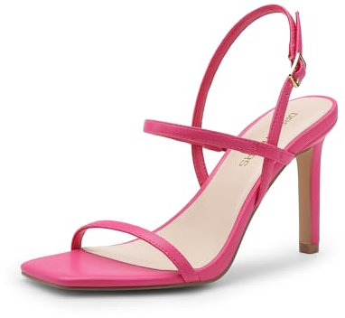 DREAM PAIRS Women’s Slingback Heels High Stilettos Open Square Toe Ankle Strap Pumps Sexy Comfort Strappy Dress Shoes Wedding Bridal Heeled Sandals,Size 5.5,Hot Pink-Pu,DWUMHS2533