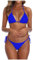 Maillot de Bain Femme 2 Pieces Sexy String Bikini Set froncé Halter réglable Dos Nu Chic Maillots Deux pièces Femme Natation Taille Haute à laçage Couleur Unie Beachwear (BU1, XL)