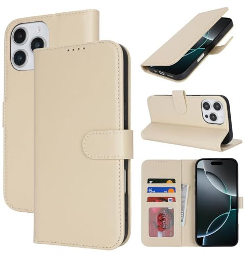 Zouzt Case for iPhone 14 Pro (6.1 Inch), Premium PU Leather Wallet Case with Credit Card Holder Slot Flip Folio Kickstand Shockproof Protective Phone Cover (Beige)