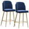 KAJDJDP Samt-Barhocker in Thekenhöhe, 2er-Set, mit Rückenlehne und Fußstütze, Moderne Barstühle für Bar/Kaffeeküche/Wohnzimmer, Blaue/goldene Beine The vast Ocean