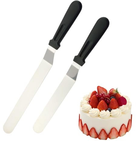 2Pcs Baking Palette Knife, Cake Decorating Tools, Stainless Steel Icing Spatula, Professional Cake Angled Offset Spatula Cake Scraper with Durable PP Plastic Handles for Home Kitchen Bakery Pastry