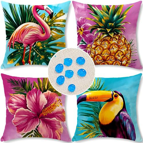 Cirzone Deko Wohnzimmer Kissenbezug 45x45 4er Set Wetterfest Leinen Outdoor Kissen Boho Deko für Garten, Balkon