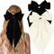 XYTAHDM 2 pinzas para el pelo con lazo grande - pinzas para el pelo con cinta de raso de seda larga accesorios para mujeres y niñas, negro + blanco leche