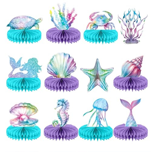 Kotkiddy 12 Stück Mermaid Party Supplies Mermaid Birthday Honeycomb Centerpieces für Under The Sea Party Decorations Ocean Mermaid Theme Table Honeycomb