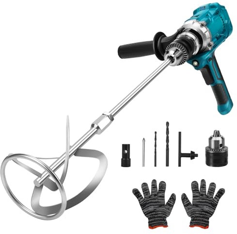 Batidora de mortero de color compatible con batería Makita de 18 V, sin escobillas, mezclador de cemento, transmisión de 2 velocidades, mezclador industrial de arranque suave para pintura, yeso