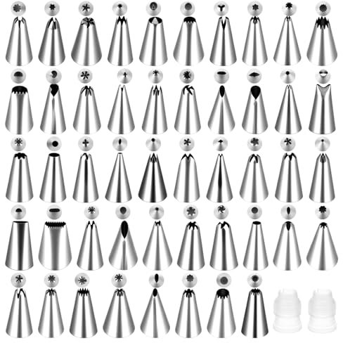 Classicseali Lot de 50 grandes douilles à douille, en acier inoxydable, pour glaçage, pâtisseries, muffins, décoration de crème, 50 motifs