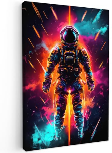 MuchoWow© Bilder Wohnzimmer Deko Modern Wandbild Kunstdruck auf Leinwand | 40x60 cm - Bild Schlafzimmer über Bett Room Decor Geschenke Astronaut - Neon - Spiele - Weltraum
