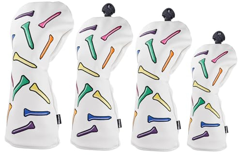 Andux Golfschlägerhauben aus Polyurethan, Tee-Muster, 460 cc, für Fahrer, Fairway-Hölzer, Hybrid-Putterabdeckungen