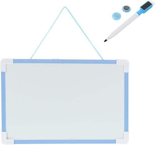 Blaues magnetisches Whiteboard – kleine, doppelseitige, trocken abwischbare Tafel mit Marker, tragbares Memoboard zum Aufhängen, für Kinder, Zeichnen, Kühlschrank und Spind (30,5 x 22,9 cm, leicht und
