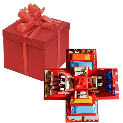 Explosionsbox, Überraschungsbox,5-lagige Kreative Geschenkbox,DIY Handgemachte Überraschung Box,Exploexplodierende Box Uberraschung für Valentinstagsgeschenke, Geburtstag, Hochzeitstag (Rot)
