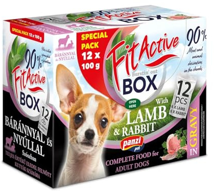Panzi Pet - Fit Active Box - Hundefutter - Nassfutter Hund - Nassfutterbox - Lamm & Kaninchen - 12 x 100g