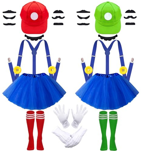 Ainvliya Karneval Kostüm Erwachsene Damen, Karnevalskostüme Damen Gruppen Kostüm Cosplay Zubehör Set Mit Tüllrock Mütze Hosenträger Bart Knöpfe Handschuhen & Socken Für Karneval & Mottoparty