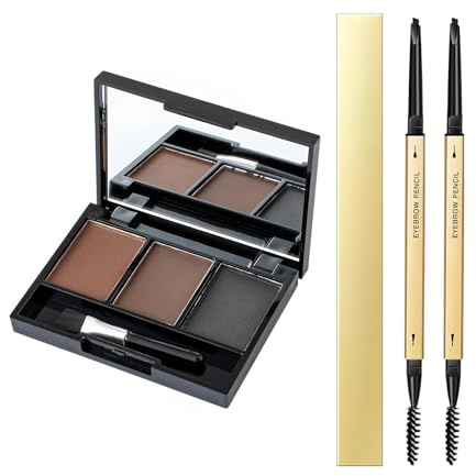3 Colors Eyebrow Powder, Brow Pomade, Wasserfeste Augenbrauenpalette Makeup Füllen von Augenbrauen, Augenbrauenfarbe Puderform natürlich Aussehende Braue, pencil-Black and Light Brown