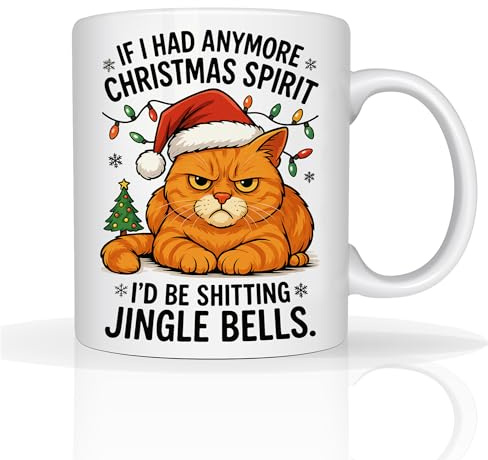 Funny Mug Christmas Secret Santa Gifts for Men Women, Colleagues 11oz Ceramic Coffee Cup Christmas Novelty Gifts for Him Office Gag Present (Cat Jingle Bells)