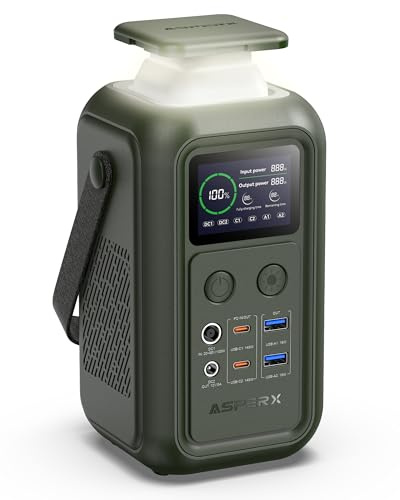 AsperX Tragbare Powerstation 192Wh 140W Portable Power Bank Station- Camping Mobile Solargenerator mit Notfall Lampe, 60000mAh LiFePO4-Akku, Stromspeicher für Reisen Portable Powerbank
