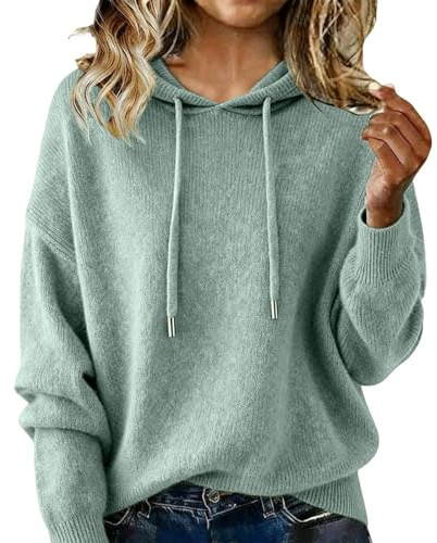Fleece Hoodies Women UK, Ladies Jumpers Hooded Neck Knitted Long Sleeve Tops Plain Casual Thermal Ribbed Sweaters Wool Sweatshirt Fall Airport Outfits Pullover Sweaters Trendy Jumpers