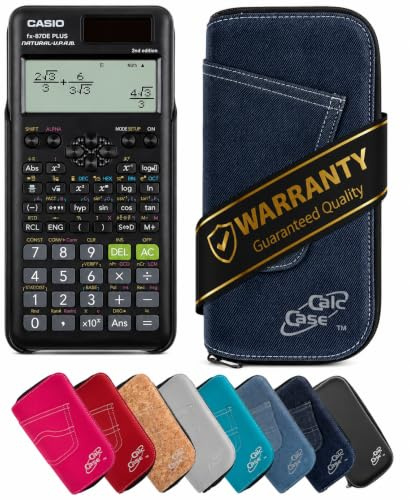 Casio FX-87 DE Plus 2nd Schulrechner mit CalcCase Schutztasche - Wissenschaftlicher Taschenrechner - Basic Set (Dunkelblau)