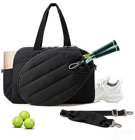 Chingcoo Badminton Tasche Damen 48×19×31 cm, Puffer Sporttasche Groß, Tennistasche mit Schlägerfach, Reisetasche Damen Fitness Gym Bag mit Nassfach & Schuhfach