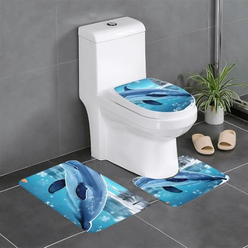 Winter Der Delfin Badvorleger Set 3 Teilig Waschbar Badezimmermatte Weiche Badteppich Für Innen Schlafzimmer Badezimmer