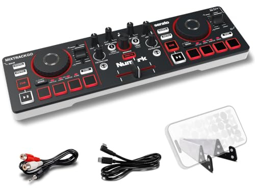 Numark Mixtrack Go Kompakter Bluetooth-DJ-Controller mit Stems-Control | 2-Deck-DJ-Mixer, für Anfänger & mobile DJs, Smart Fader, USB-C, Serato DJ Lite & Algoriddim djay, Gen 4