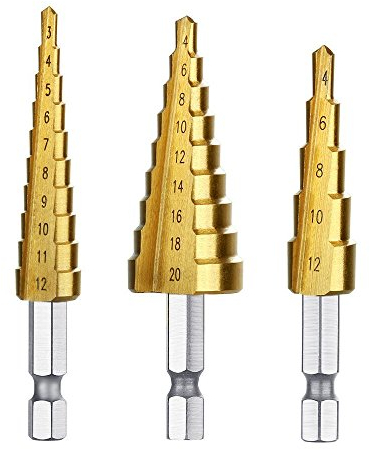 Stufenbohrer, Hex Shank Pagoda Bohrer, Hochgeschwindigkeitsbohrer, YOCZOX HSS Konusbohrer mit TITAN Beschichtung, Ideal für Holz, Kunststoff, Rigips, Metall etc. Ø 3-12mm, Ø 4-20mm, Ø 4-12mm, 3er Pack