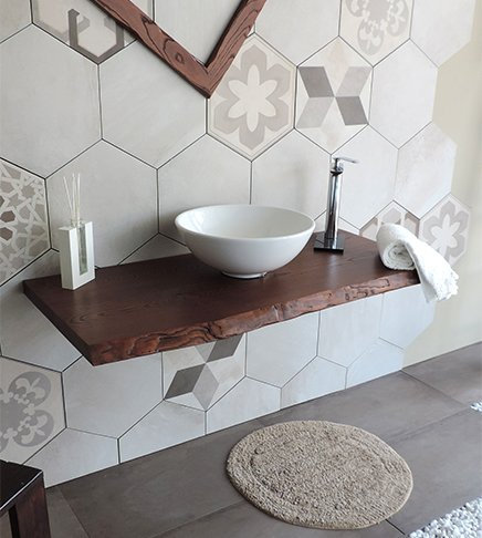 Plan d'appui Porte lavabo tablette en bois massif, Taille cm.140, pour salle de bain