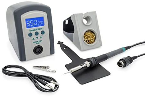QUICK 3104 - Stazione di saldatura ESD regolabile digitale, 80 Watt, con saldatore con punta di saldatura da 2 mm e accessori, calibrabile da 100° a 450° C, protezione ESD