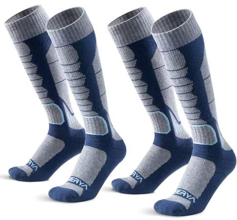 WEIERYA Skisocken,Thermische Gepolsterte Ski Socken für Skifahren,Snowboarden,Outdoor Wintersport für Herren Damen,Blau 2 Paar (33-36)