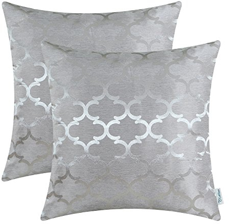 CaliTime Kissenbezüge Kissenhülle 2er-Pack Wurfkissenbezüge Schalen für Heim-Sofa-Couch Modern Glänzend & Matt Kontrast Quatrefoil Akzent Geometrisch 40cm x 40cm Silbergrau