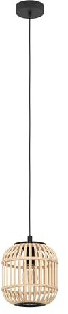 Eglo Pendant lamp Bordesley, 1 Flame Hanging lamp Vintage, Nature, Boho | hygge, steel in black and wood in natural colours, dining table lamp, living room lamp with E27 socket, Ø 21 cm