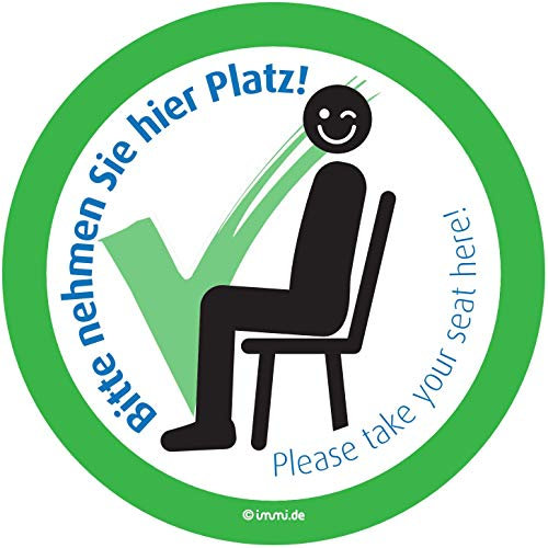 immi 4x Sitzplatz-Markierung Aufkleber (leicht ablösbar) - Bitte nehmen Sie hier Platz, 95mmØ