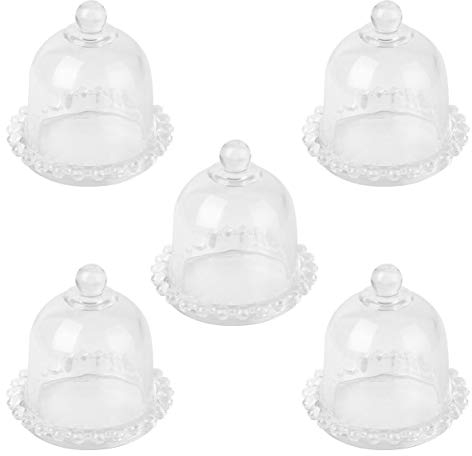 Cabilock Lot de 5 mini cloches en verre avec bouton créatif décoratif transparent pour dessert fruits et cupcakes