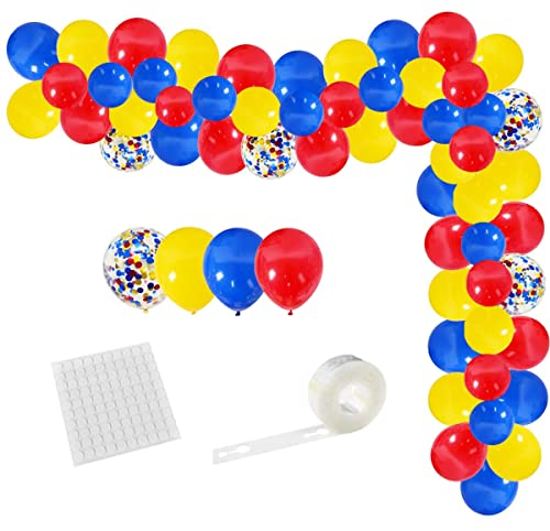 109 rot-blau-gelbe Ballongirlanden-Set, rot-gelb-blaue Konfetti-Luftballons für Cartoon-Videospiele, Babyparty, Hochzeit, Geburtstag, Abschlussfeier, Karneval, Zirkus, Partyzubehör, Dekorationen111