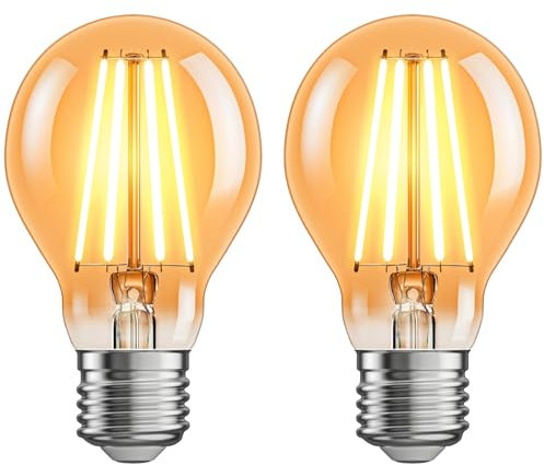 ledscom.de 2 Stück E27 LED Leuchtmittel, A60, extra warmweiß (2400 K), 7 W, 778lm, 3-Stufen-Dimmer, goldfarben