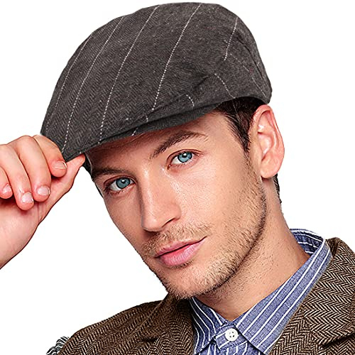 LADYBRO Herringbone Flat Ivy Newsboy Cap für Herren Klassische Wollmischung Tweed Cabbie Hut, 005 Plaid Dunkelbraun, S/M