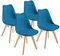DEWINNER Esszimmerstühle, Küchenstuhl, skandinavisch, Retro mit Rückenlehne, gepolsterte Sitzfläche aus massiver Buche (Blau, 4 er Set)