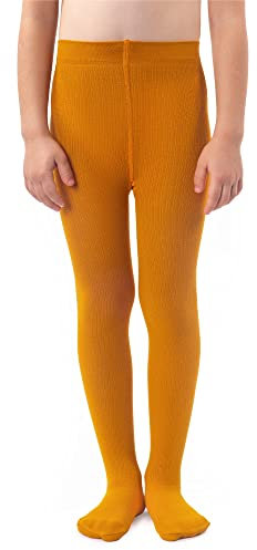 NOQ Collant per ragazze in maglia tinta unita Calze bambini opache calde per la scuola Spettacolo di danza classica Nursery, Curry 116/122 cm