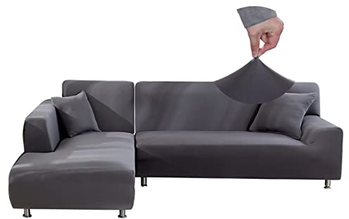 Jaotto Sofa Überwürfe Sofabezug Elastische Spandex Stretch Sofabezüge Couchbezug für L-Form Sofa Universal Waschbar Sofaüberwurf 2er Antirutsch(2 Sitzer+3 Sitzer,Grau)