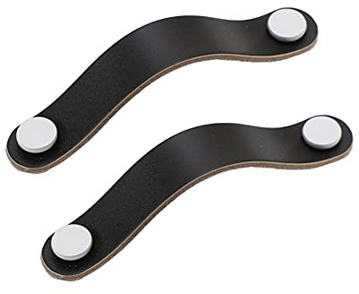 SYDARSYN 2 Stück Möbelgriff Weich Ledergriff Möbel Knöpfe Schrankgriff Möbelknöpfe Schubladen Schrank Griffe Ziehgriff Lochabstand 128mm Schwarz