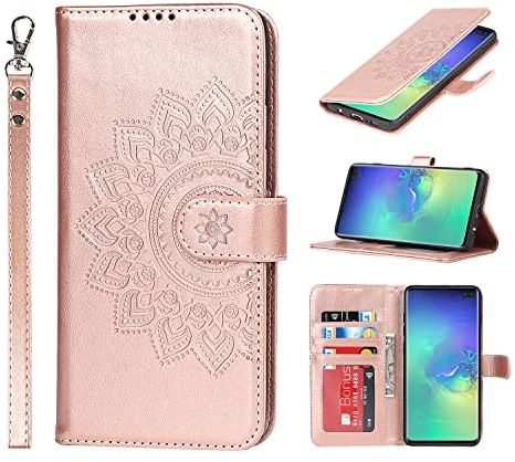 ELTEKER Handyhülle für Samsung Galaxy S10 Hülle, Klapphülle Lederhülle mit Kartenfäch Handytasche Schutzhülle für Samsung Galaxy S10, Roségold