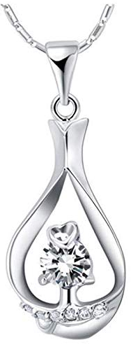 Banemi Perdonalisierte Kette, Kette Damen Lang Weißvergoldeter Sockel Weiß Pfirsich Zirkonia Anhänger Halskette Jahrestag Geburtstagsgeschenke