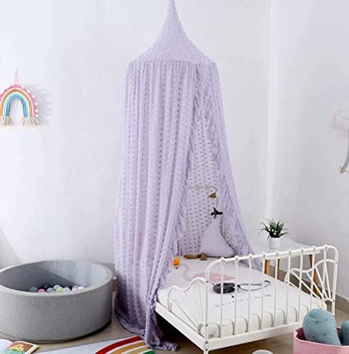 Betthimmel, Baumwolle, Moskitonetz, Moskitonetz, Schlafzimmer, Beige, Chiffon, Baldachin, runde Kuppel, Kinder-Moskitonetz mit Wellenspitze und gepunkteter Beflockung, Kinderzelt, Bettvorhang,
