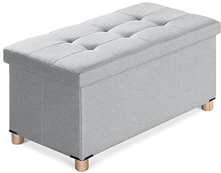 BRIAN & DANY Sitzbank mit Stauraum, Faltbar Sitztruhe Sitzhocker mit Deckel, Sitzcube Fußablage, Hellgrau, 76 x 38 x 40 cm