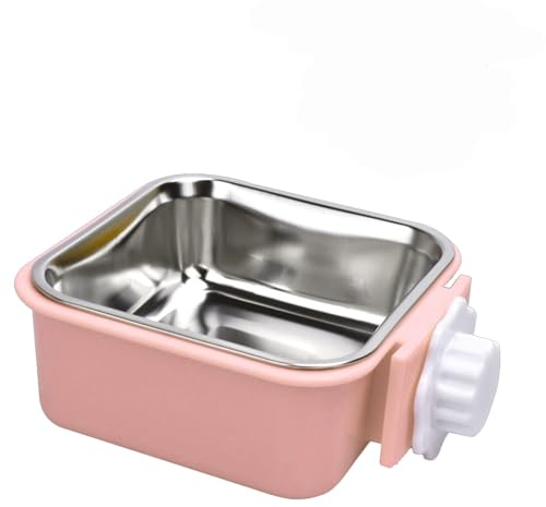 Futternapf für Katze Kaninchen und Hunde, Edelstahl Hundenapf Hängend Kleine Hunde für Kisten und Käfige, Abnehmbare Wassernapf für Katze Vogel Kaninchen Hamster Meerschweinchen Frettchen (Rosa)