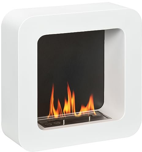 HOMCOM Wall Mounted Ethanol Fireplace, Bioethanol Heater Stove Fire with 1L Tank, 2.5 Hour Burning Time, White