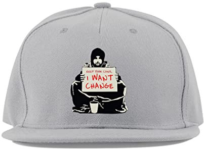 Maikomanija Begging for Change Banksy Graffiti Baumwolle Flaches Visier Fullcap Baseball Cap Trucker Mütze Unisex Sport Atmungsaktiv, grau, One size