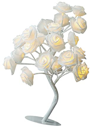 OSALADI Tree Lampe Mit Weißen Rosen Romantische Tischlampe Für Schlafzimmer Und Dekoration USB Und Batteriebetrieb Für Valentinstag Und Hochzeiten